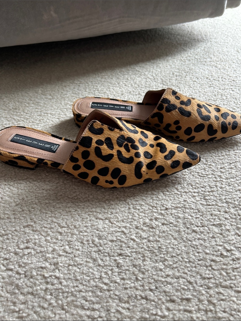 Steve Madden Leopard-Print Pointed Toe Mules in Tan and Black